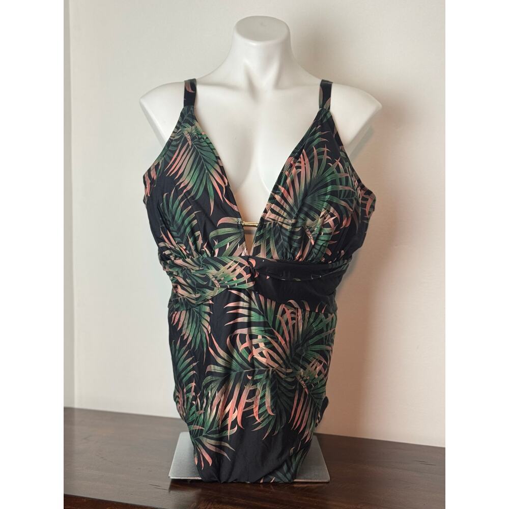 City Chic Black and Tropical One Piece Swimsuit Multi-color Size 22